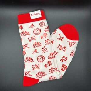 NWOT Tim Hortons Camp Day Socks, Red & White, Camping Patterns, Adult One Size